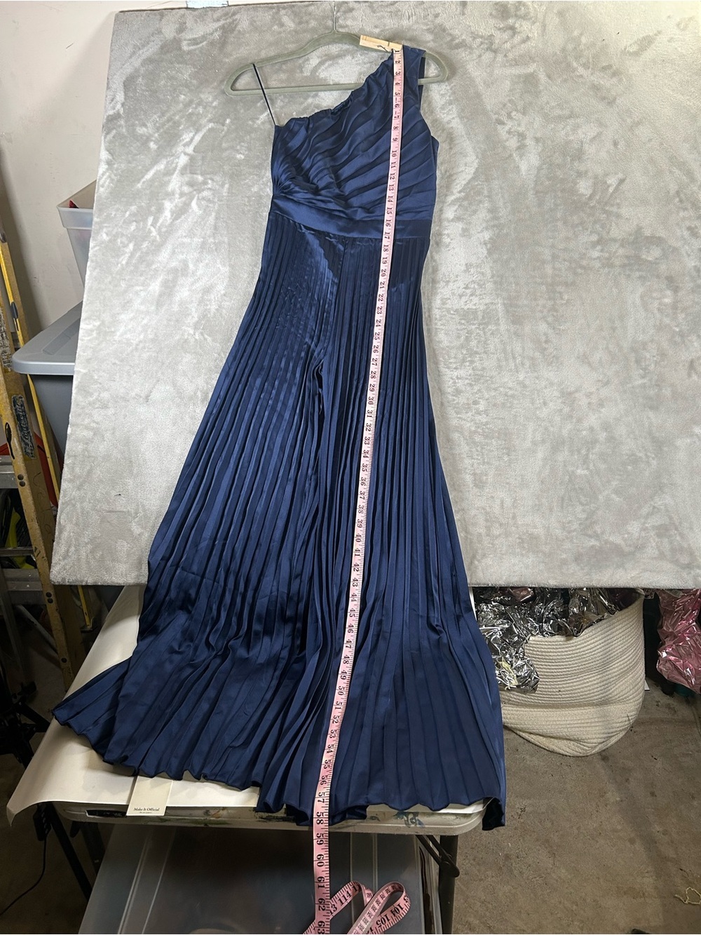 Abercrombie & Fitch NWT One-Shoulder Pleated Wide-Leg Jumpsuit in Navy - Picture 13 of 14